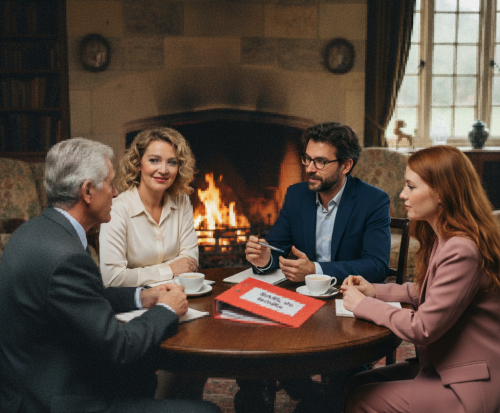 Famille en train de négocier ensemble pour savoir si ils vont créer une SARL de famille.