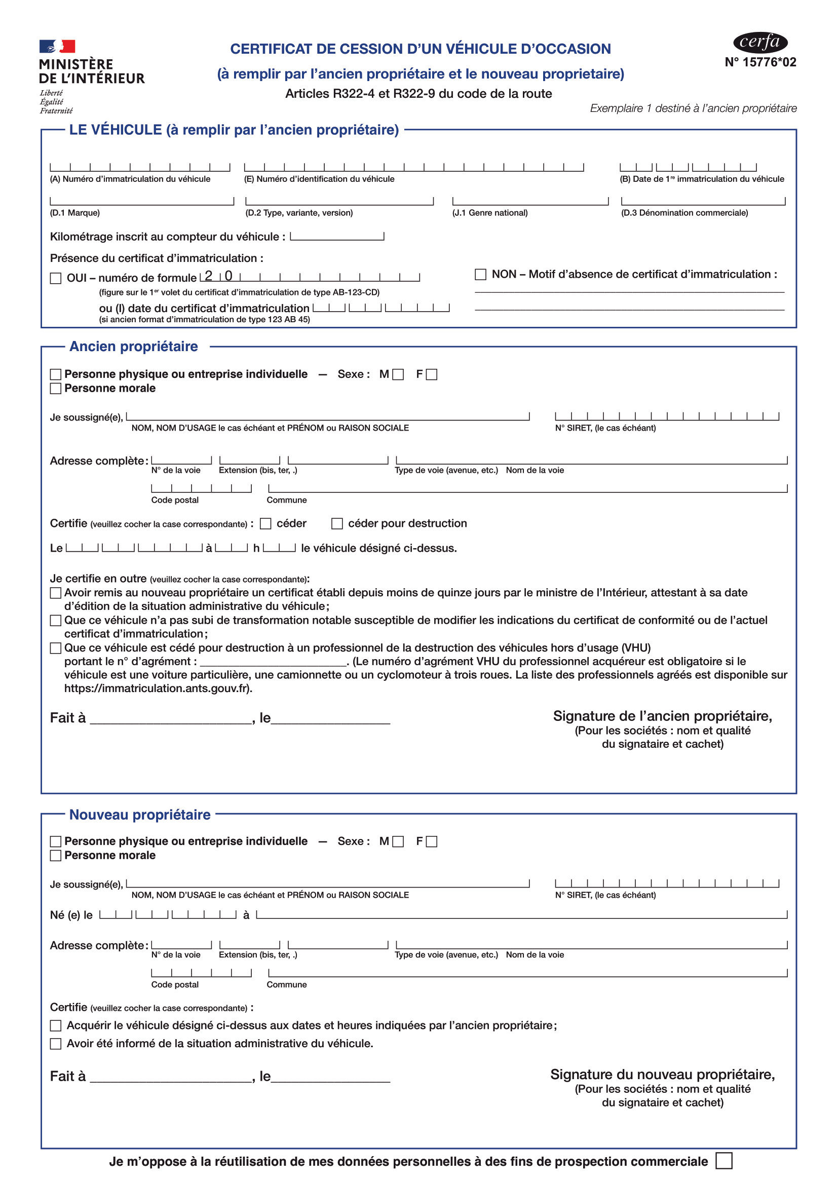 Certificat de cession 