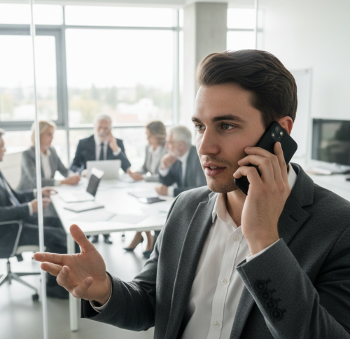 un jeune entrepreneur au téléphone