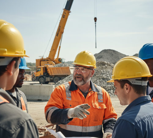 un chef de chantier fait un point avec ses équipes sur un chantier 